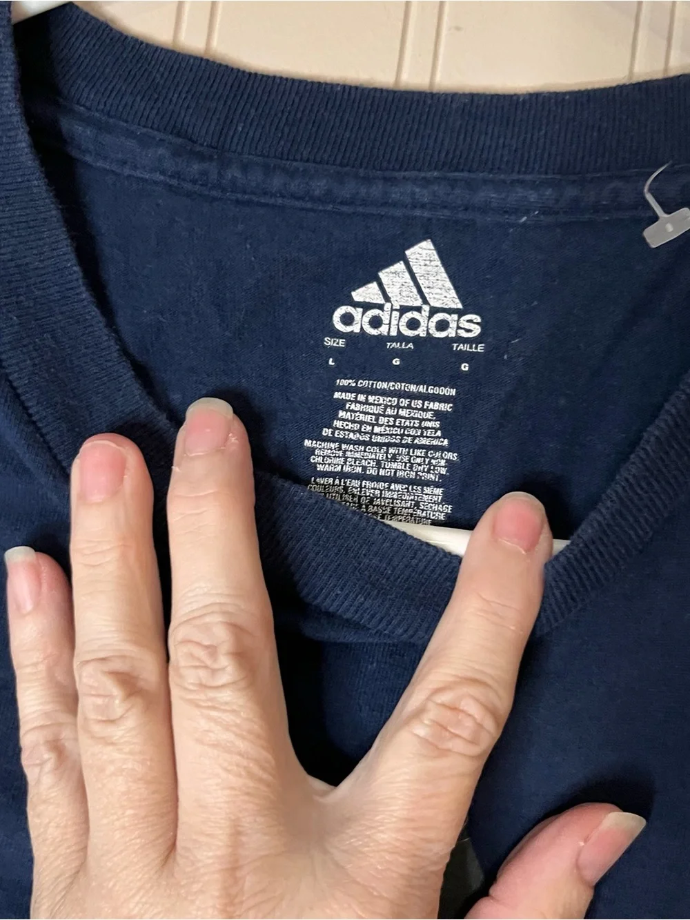 adidas Navy and Gray Graphic Logo Tee L